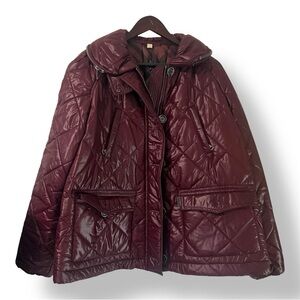 Burberry Quilted Burgundy / Mahogany Red Women's Puffer Jacket with Hood. XL NWT